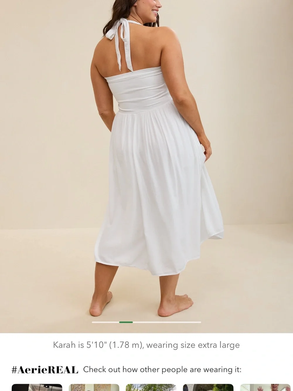 Aerie Halter Neck White Square-Neck Midi Sundress - Picture 2 of 4